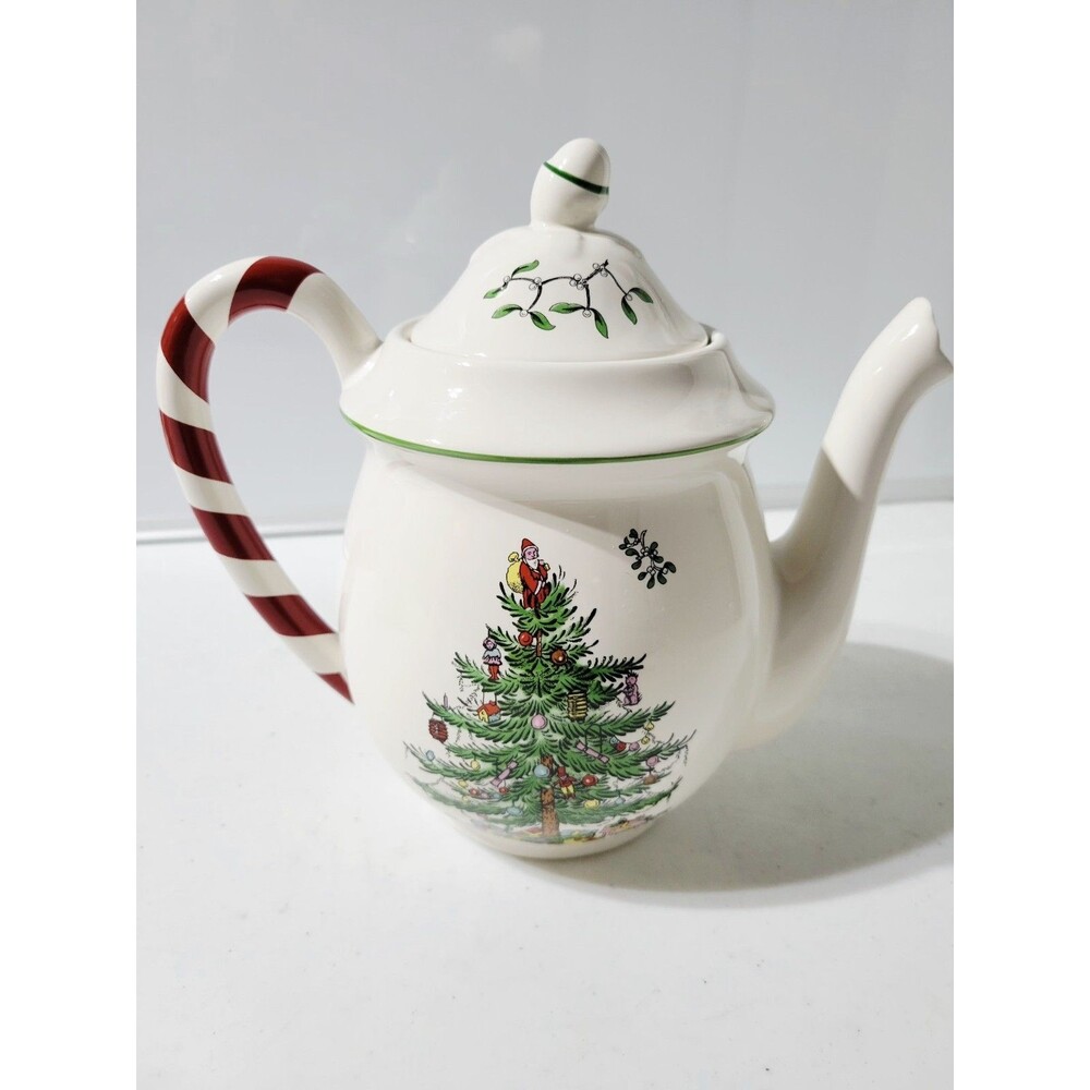 Spode Christmas Tree Candy Cane Teapot & Lid NWT 8" X 8" X 4"